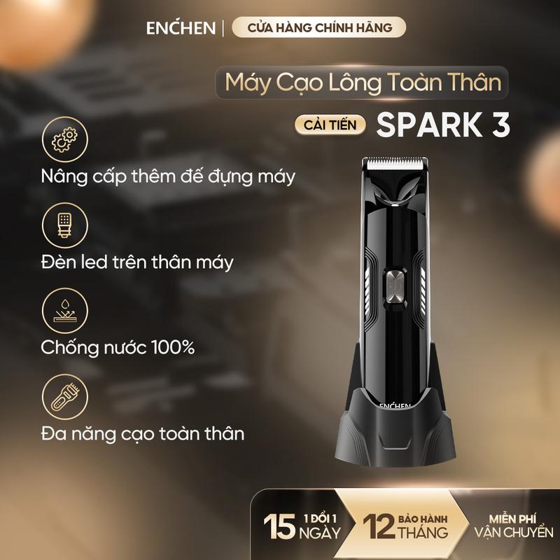  Máy Cạo Lông Toàn Thân Enchen Spark 3 - Cạo Lông Vùng Kín Chân Nách Cho Nam & Nữ - Chống Nước Đèn Led An Toàn - Bảo Hành 12 Tháng 