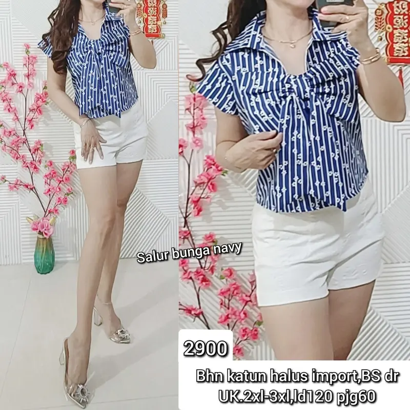 Atasan krah pita import ,bahan katun halus import LD 102 panjang 47 , 2721/2843/2900/2901 8