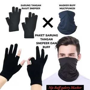 Paket Hemat Sarung Rajut 2 Jari Buntung+Baff Masker Motor Multifungsi Pria Wanita Gloves