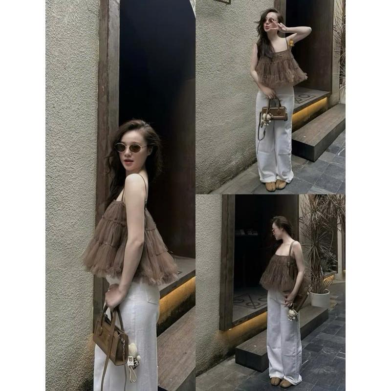 P233 - Áo babydoll voan tầng hai dây phồng tùng xòe nữ hot trend 2025