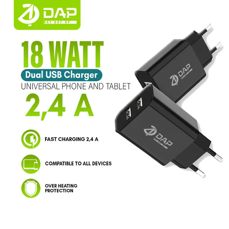 DAP Fast Charging 2 Port USB Charger 2.4 A Garansi D-A4N 1PCS Kabel 0