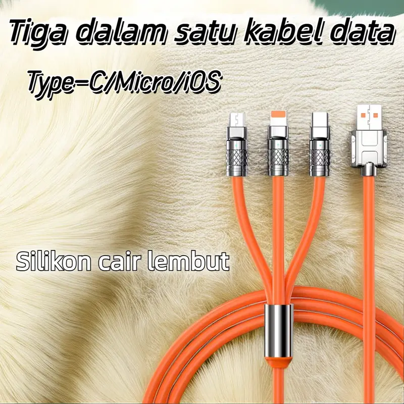 Kabel Data 3 in 1 Fast Charging HP Kabel Casan 3in1 Tipe C/MicroUSB/iOS Lightning dengan Adapter 120W 8