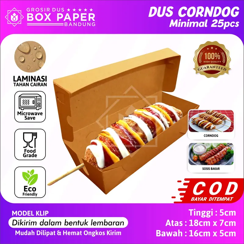 (25 pcs) Box Corndog Corn Dog Sosis Bakar Paper Kraft 290gsm Dus Kemasan Makanan Sate Taichan 2