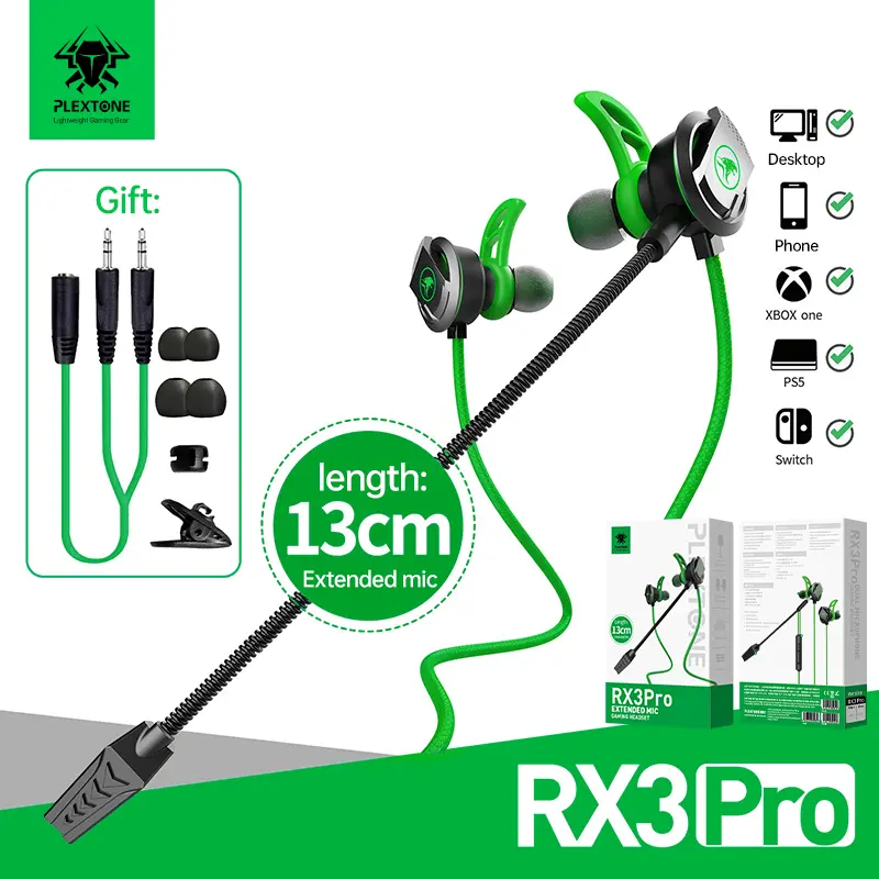 PLEXTONE RX3 Pro gaming earphones in ear phone 3.5mm Type-C with microphone, esports PUBG, wired earplugs for sound recognitio