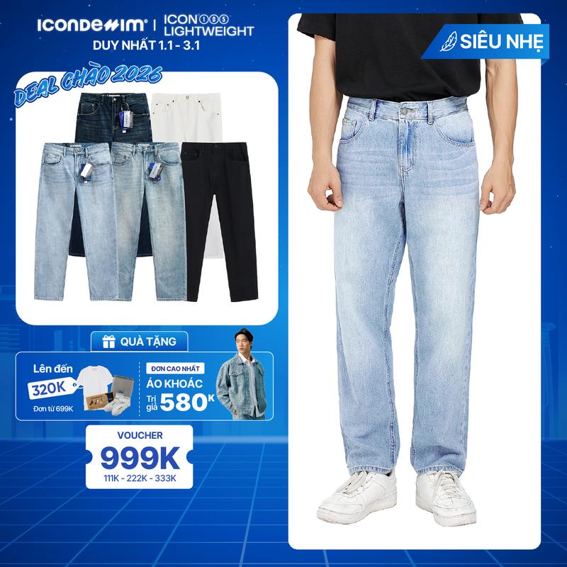 Quần jeans nam ICONDENIM quần bò ống đứng dáng suông công nghệ Lightweight siêu nhẹ chống nhăn tốt ICON105