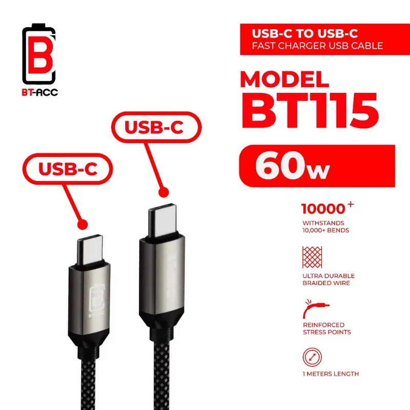 BT-ACC Kabel Data 60W Type C to Type C Fast Charging - BT115