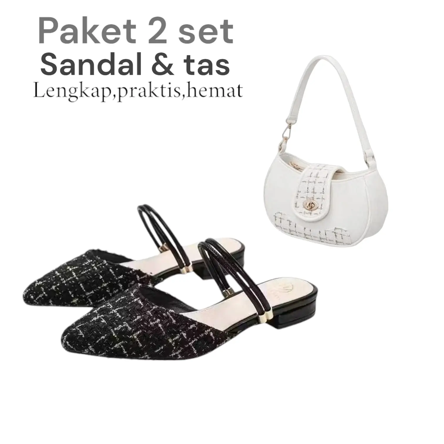 Paket hemat 2set sandal wanita hak3cm Vina dan tas wanita daira