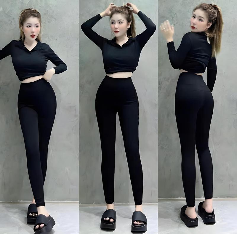 Deal Sale Combo 3 quần legging dài ( Có Lẻ 1 ) nữ ôm body trẻ trung màu đen QD1 nút bó cao quan nucap