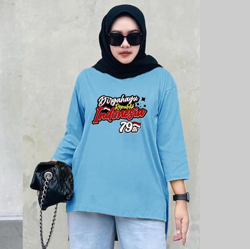Atasan Oversize Kemerdekaan NKRI Lengan 7/8 / Atasan HUT RI 79 th 2024 / Kaos Seragam Agustusan Kekinian Murah Wanita Baju 1