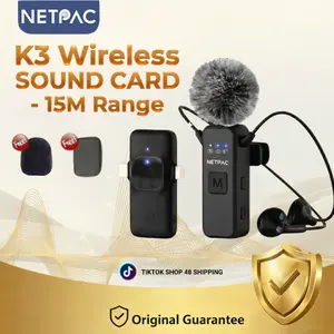 NETPAC K3 Soundcard Mic Lavalier Wireless | Mic Jepit Bluetooth Soundcard | untuk HP Gaming Live Stream Vlog | Rekaman Jernih