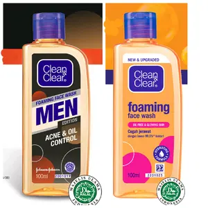 Clean & Clear Foaming Face Wash Men 100ml 50ml - Clean N Clear Acne & Oil Control CNC Sabun Cuci Muka Cegah Jerawat Dan Muka berminyak CLEAN&Clear Facial Komedo Kering Kotoran Membersihkan Wajah Laki
