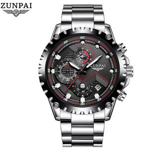 ZUNPAI Mens Wrist Watch Fashion Design Business Dress Waterproof Date, 46mm Chronograph Big Face with 3 Dials Quartz Watches for Men Stainless Steel Strap