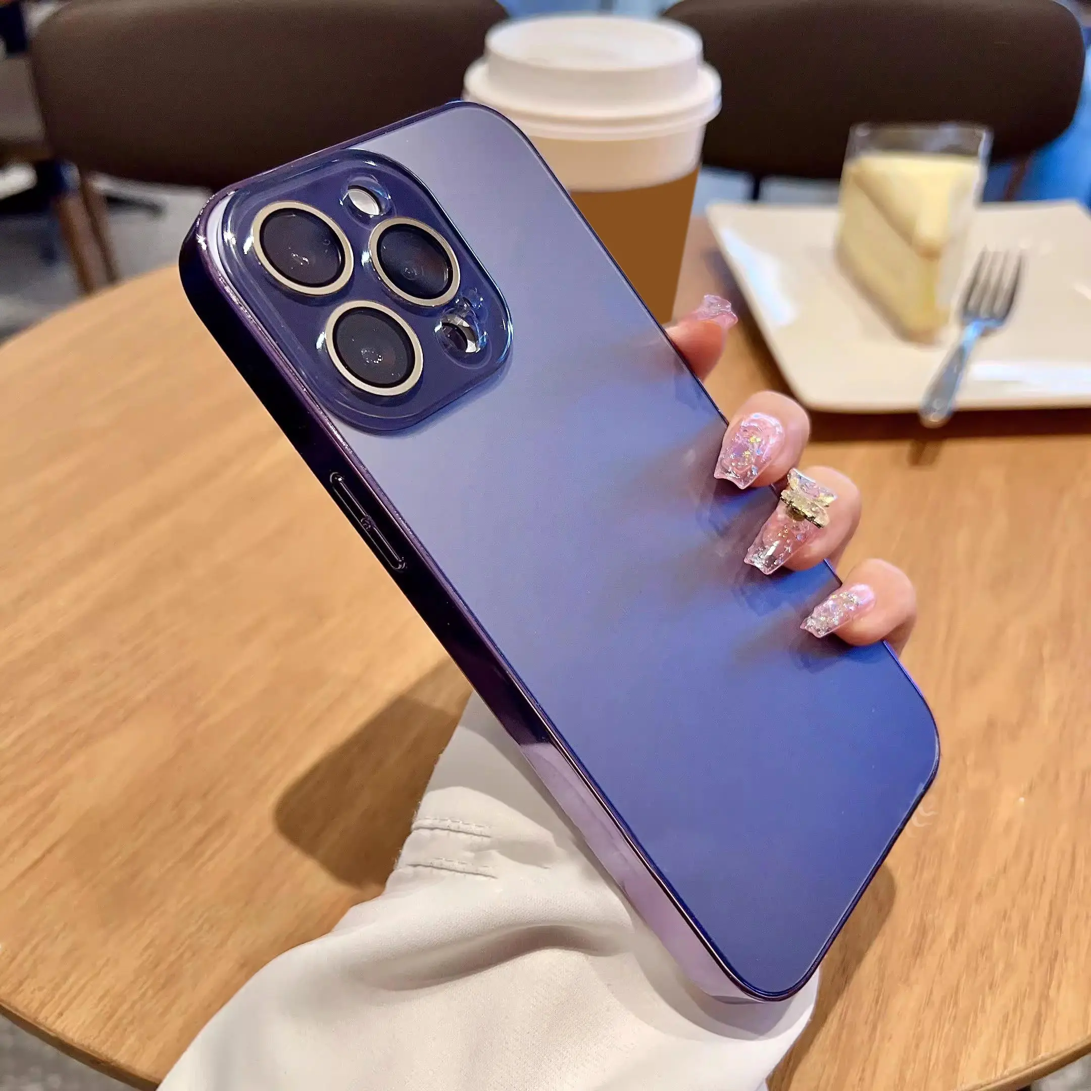 PC Plating Glass Phone Case Mobile Falling Prevention Protector Casing for IPhone 15 14 11 13 12 Pro Max Plus PC Lens IP14 Protection Shell Back Cover Accessories