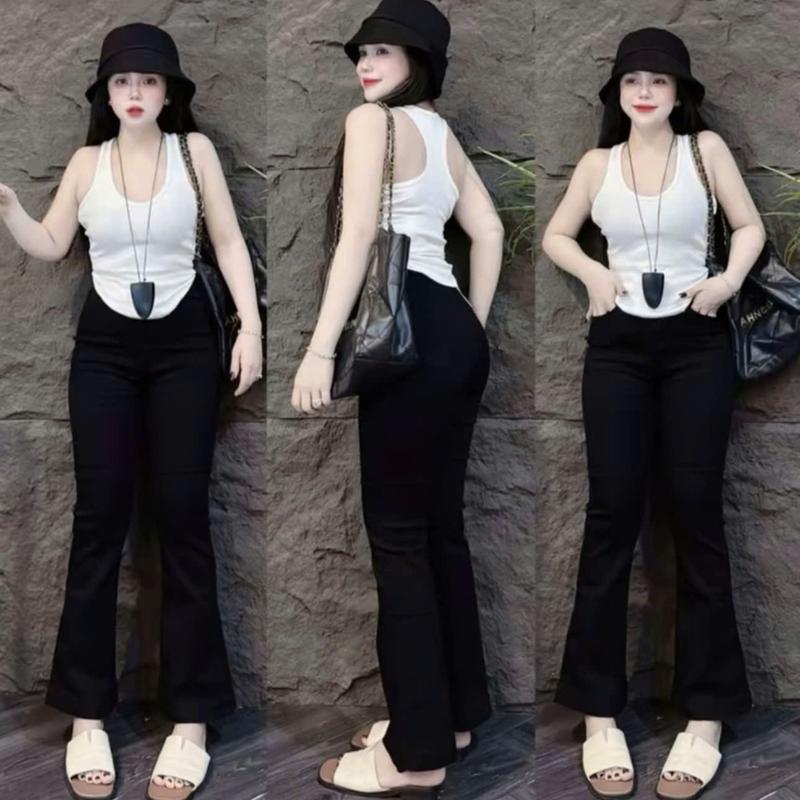   from Lỡ 90 cm s,m,l,xl Quần jeans nữ ỐNG LOE lỡ thêu kiểu lưng cao vải cotong mềm mịn CÓ co giãn 