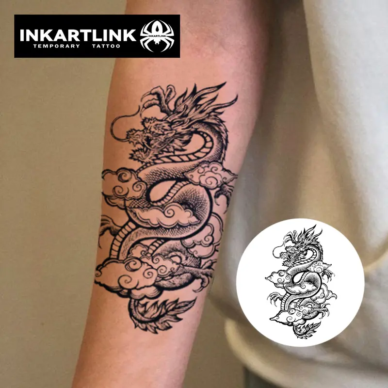 Miếng Dán Hình Xăm Tạm Thời Thiết Kế Rồng, Hình Xăm Ma Thuật, Lên Đến 1-2 Tuần, Hình Xăm Giả Như Thật 1