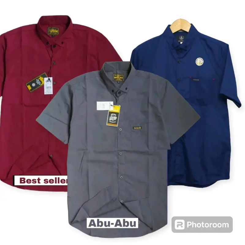 PAKET 3PCS 60RIBU KEMEJA POLOS PRIA LENGAN PENDEK Katun Nyaman Putih Hitam Slimfit Navy Casual Formal Semi Panjang Basic Coklat 4