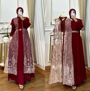 SAFA DRESS GAMIS ROMPI BRUKAT VIRAL BAHAN CERUTY BABYDOLL PLUS ROMPI BRUKAT LEPAS PASANG GAMIS TERBARU 2026 GAMIS SET ROMPI LEBARAN
