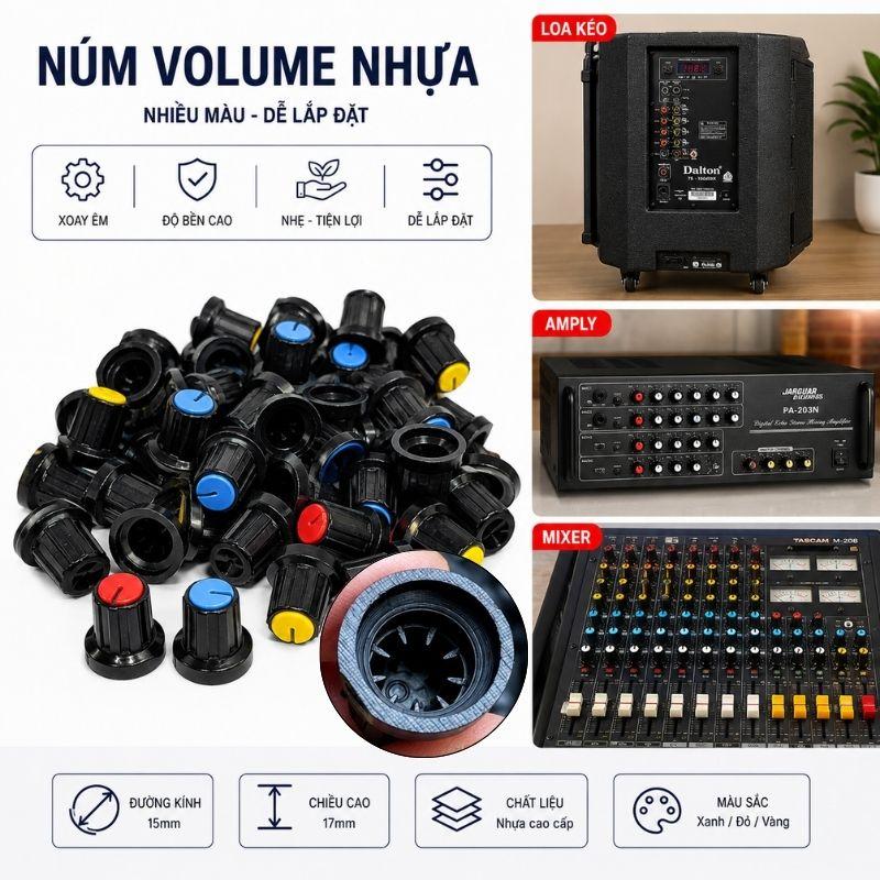 100 Núm Nhựa Volume Màu Đỏ, Vàng, Xanh Thân Đen 15mm Núm Vặn Triết Áp Cho…