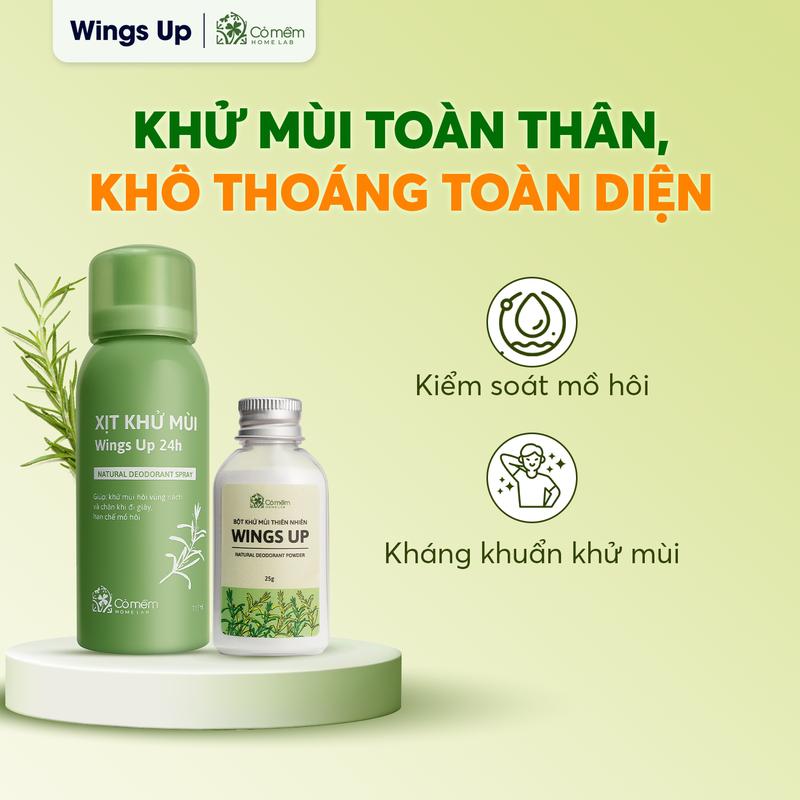 Bột Khử Mùi Wings Up Cỏ Mềm, Khử Mùi Hôi Nách Hôi Chân, Mùi Cơ Thể, Khô Thoáng…