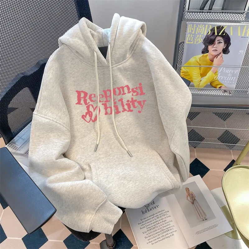 Sweter Leher Bulat Pola Huruf Katun Murni Baru Sweter Wanita Gaya Korea Atasan Sweter Longgar Serbaguna Baju Kaos Tebal Panjang 1