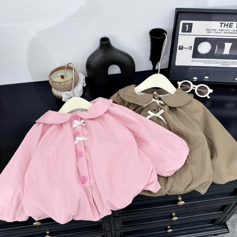 AG5 Áo gió bí phồng cổ sen phối nơ xinh xắn cho bé gái