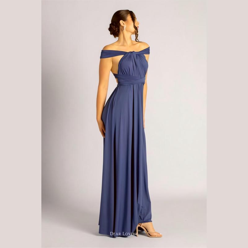 Dress Pesta Multiway Premium Dear Lovely in Dusty Blue Biru Dusty - Bridesmaid Dress Seragam Baju Bridesmaid Multiway Dress - Bahan Stretch, Long Dress Maxi, Bonus Kemben dan Brosur Tutorial Panjang Formal Gaun Kondangan Wanita Fit 3
