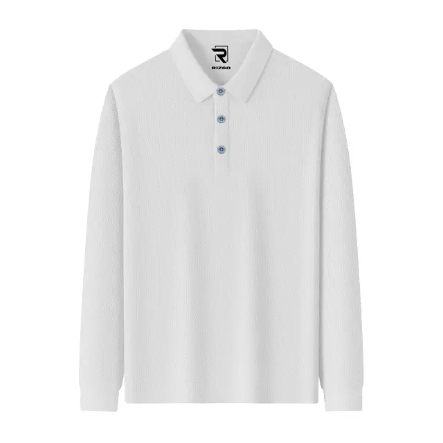 Rizgo - Polo Shirt Panjang Polos Putih Kaos Kerah T-Shirt Unisex Katun Pria Katun Pria