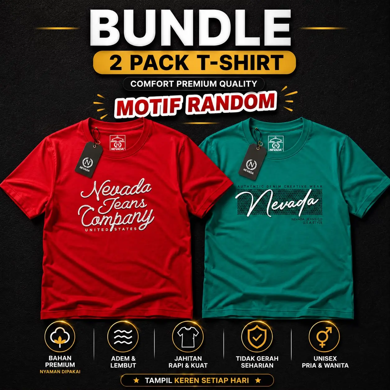 2 Pcs 50.000 Kaos Distro Pria Wanita M L XL XXL XXXL Sablon Motif Random Baju Oblong Dewasa Keren Atasan Pendek Unisex T-shirt Polos
