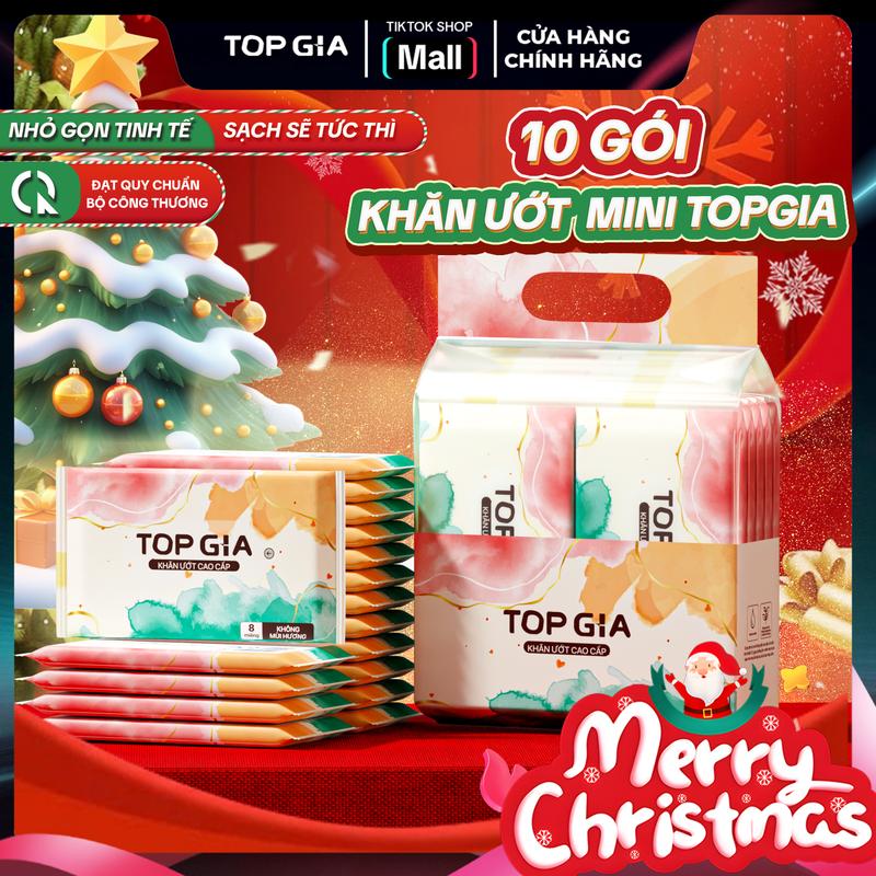 TIỆN DỤNG Bịch 10 gói 8 tờ khăn giấy ướt mini TOPGIA đa năng không mùi không cồn nhỏ gọn tiện lợi ĐẠT CHUẨN CỦA BỘ CÔNG THƯƠNG KU