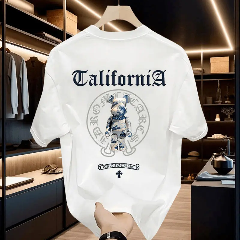 Áo Thun In Hình ngắn tay, Thời Trang Trẻ Trung, Cotton Nguyên Chất, Unisex, Cỡ Lớn, Thích Hợp Cho Nam Và Nữ Menswear Cổ Tròn