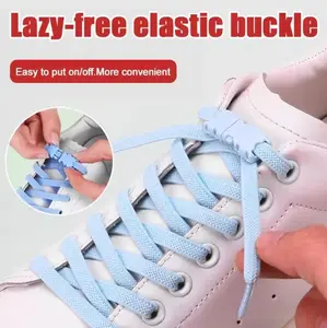 Sepasang Tali Sepatu Flat Shoe Sneakers Pipih Elastis Karet Lazy Lace Lock Buckle Tali Gepeng Shoelaces BJ263