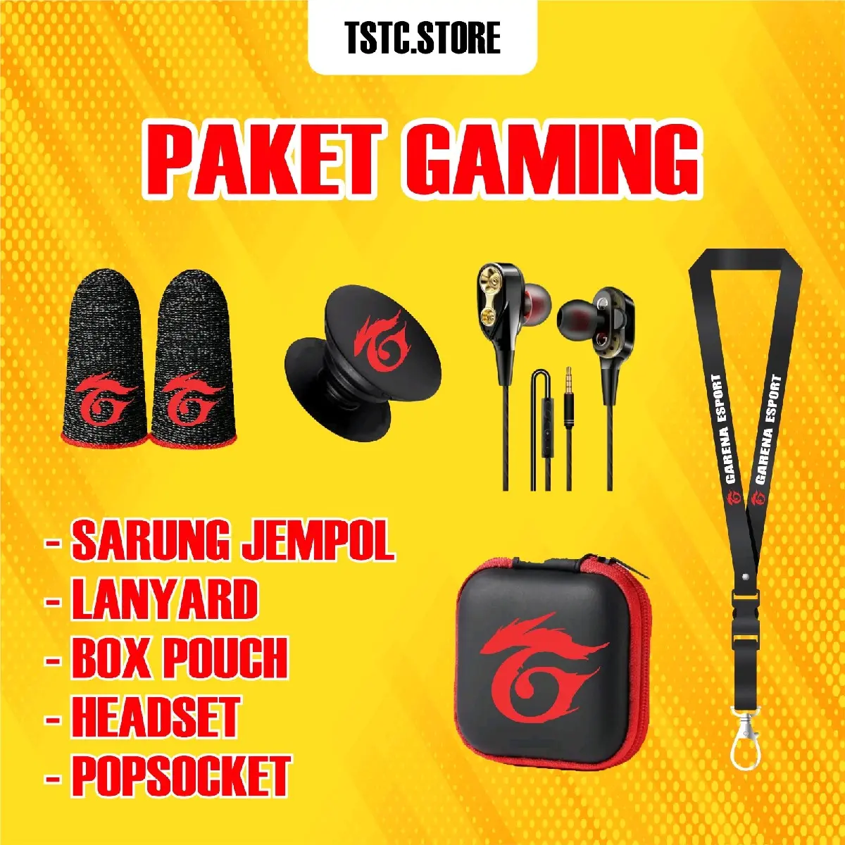 PAKET GAMING ISI 5 GARENA  HEADSET TALI LANYAR POP SOCKETSARUNG GAMING JEMPOL JARI GAME ML Accessories