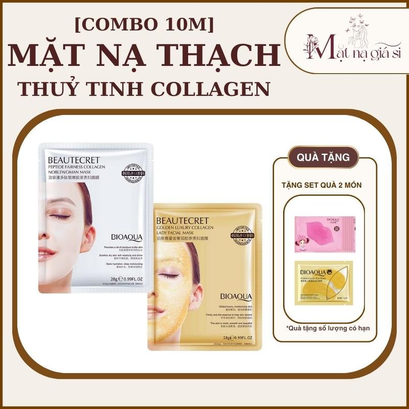 Combo 10 Miếng Tặng Kèm 2m Nạ Mắt Môi Mặt nạ thạch thuỷ tinh collagen trong suốt Bioaqua dưỡng trắng căng bóng Skincare