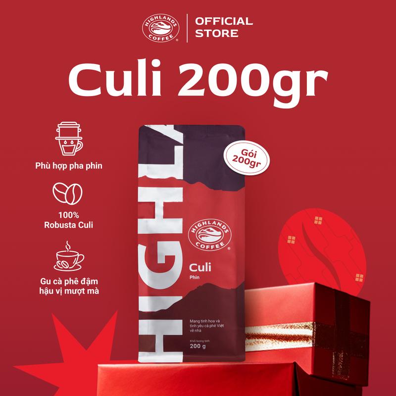 Cà phê rang xay Culi Highlands Coffee gói 200g pha phin vị đậm đà hương thơm vani nguyên bản chất Việt