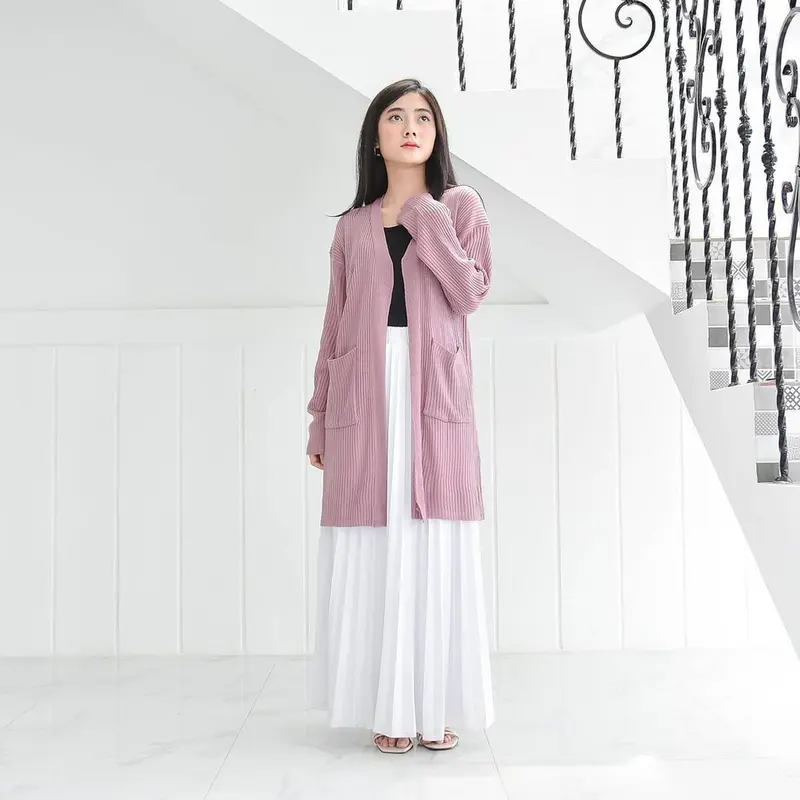 Belle Long Outer Cardigan Rajut Wanita Fit Oversize Panjang  Knitwear  Kardigan 1