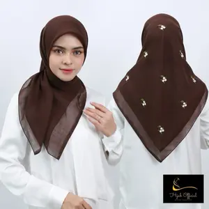 Hijab Segi Empat Jadul Motif Bunga Daun Bordir anti meleyot