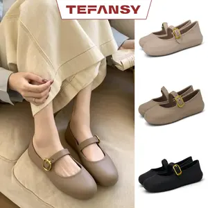 TEFANSY sandal cewek outfit heels sandal selop karet empuk sandal remaja untuk  2026 sandal flat tali Shoes Wanita Jepit Karet Kerja