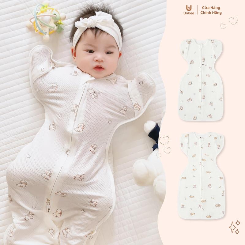 UNBEE Nhộng Chũn Mở Tay Thông Hơi Tơ Tằm Kháng Khuẩn Có Cúc Bấm - An Toàn Cho Bé Từ 0-9 Tháng