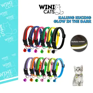 Kalung Kucing Reflektif Glow in the Dark Adult Kitten Plus Lonceng Ukuran Bisa Disesuaikan