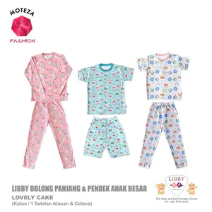 LIBBY Setelan Piyama Oblong Anak Besar Perempuan Girl | Celana Pendek Panjang | Lovely Cake Girl | Size 4 th - 10 th