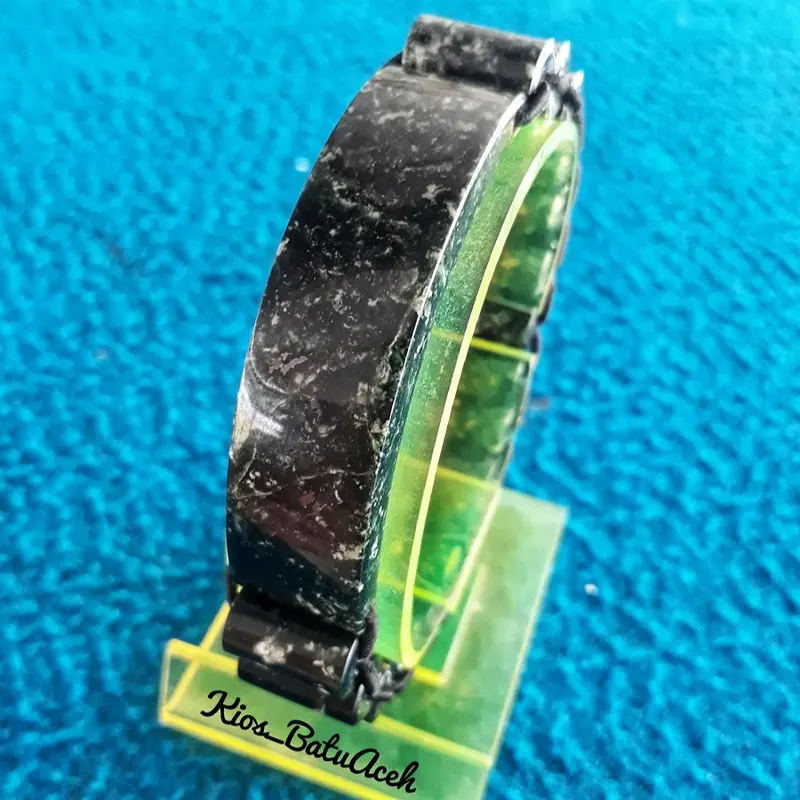 Gelang Batu Giok Black Jade Loreng Original Asli Aceh Plat Tabung Loreng 4