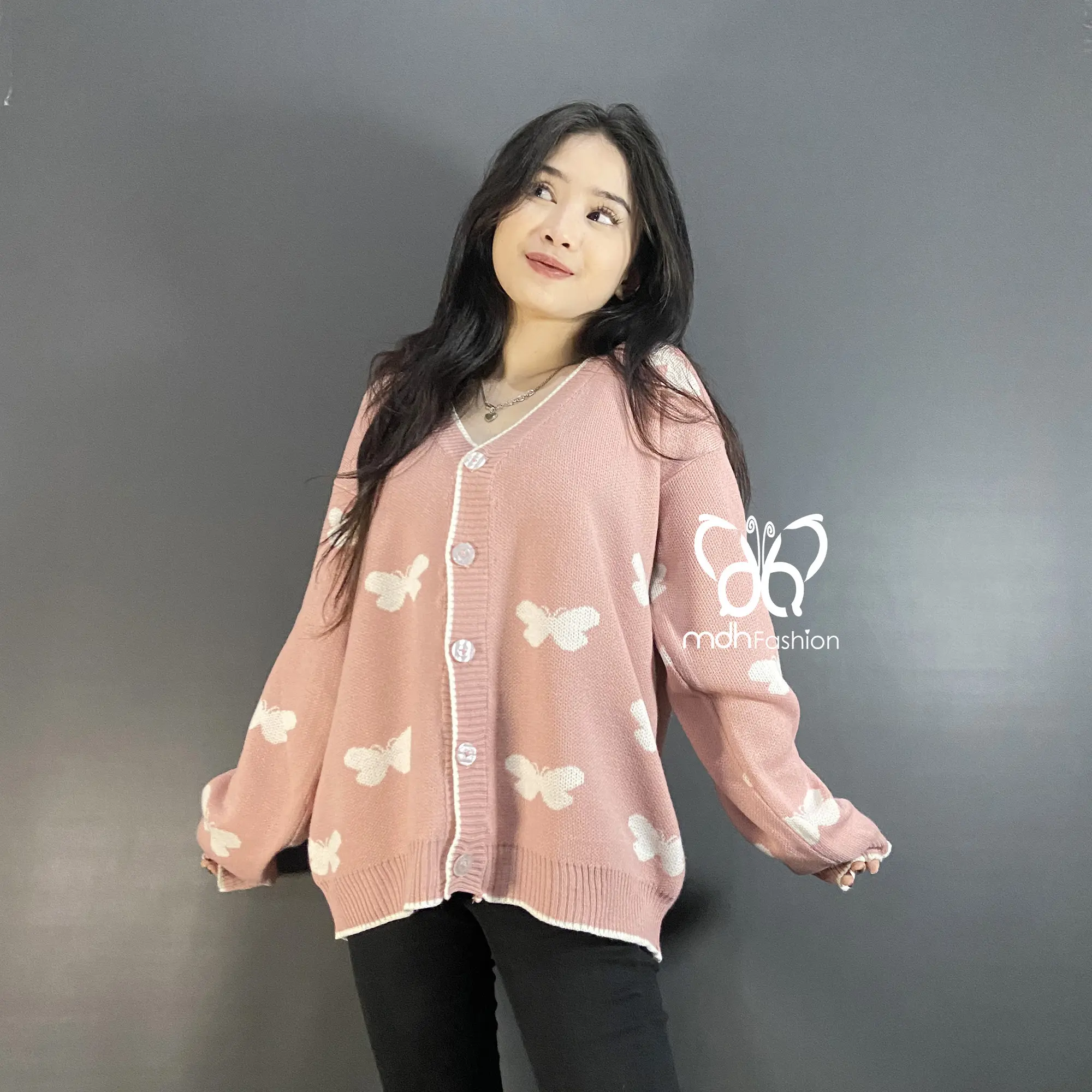 Yara Cardi Oversized Knit- Cardigan Rajut Motif Kupu-Kupu Premium Tebal Atasan Wanita Kardigan