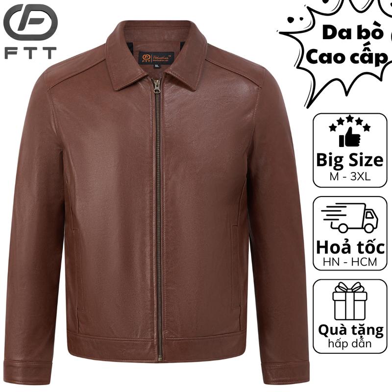 Áo khoác da bò nam Collar Jacket cao cấp FTT Leather da thật bền bỉ không bong tróc nổ AD401