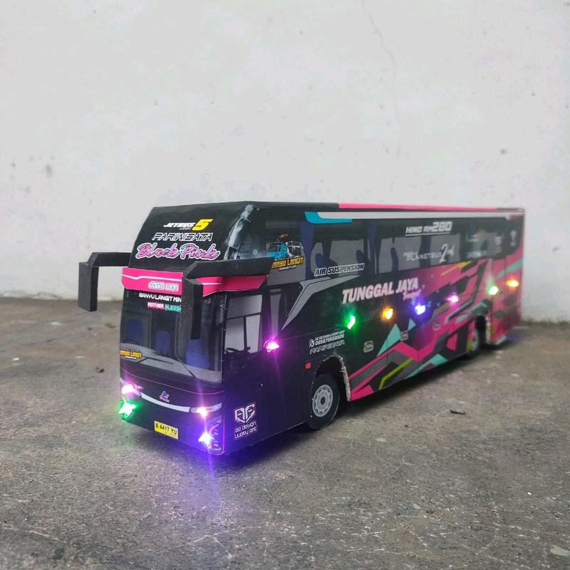 Miniatur bus black pink jb5 tungga jaya fariasi lampu leed kelap kelip Anak Hadiah Kado Mainan Toy 2