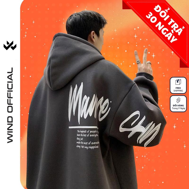  Áo hoodie form rộng WIND MAURE Clothing Unisex thời trang nam nữ oversize Menswear Dài Tay Tay Dài 