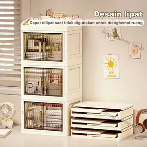 Lemari Rias Rak Meja Kosmetik Premium 3 Susun Jumbo Transparan  Rak Serbaguna Makeup Organizer  Box Storage Make Up Pintu Sliding Rak Kosmetik Modern Minimalis Tempat Penyimpanan Skincare Akrilik Elegan