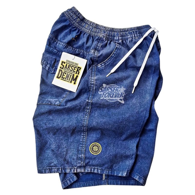 Product Introduction of Celana Jeans Pendek Pria Boardshort Jeans Denim Tebal Snow Dark Blue Light Grey Surfing Slim Santai Pantai Nyaman Outdoor Fit 8