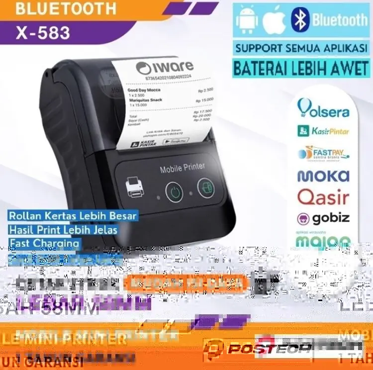 PRINTER BLUETOOTH MINI STRUK KASIR PPOB ANDROID & iOS  THERMAL 58MM X583 PORTABLE BATERAI SUPPORT CETAK STRUK BELANJA DAN BENSIN 0