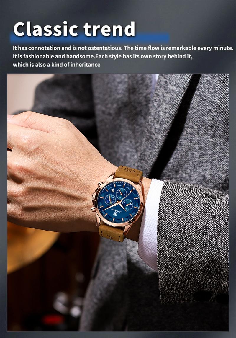 Product Introduction of Men Quartz Watch Luxury Sports Waterproof Chronograph Luminous Date Man Wristwatch Business Leather Men's Watches Clock 12