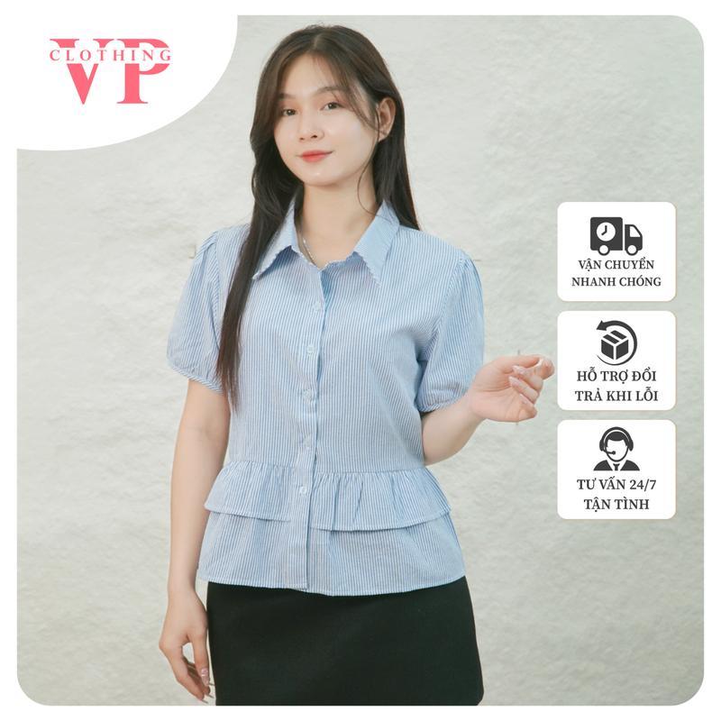  A215 - Áo Sơ Mi  Babydoll Kẻ Sọc Màu Sắc Trẻ Trung 